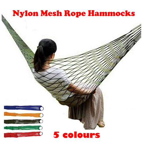 Outdoor Camping Portable Hammocks Comfortable Hanging Nylon Mesh Rope Hammocks
