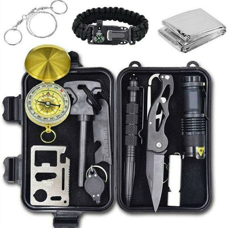 Survival Kit Tactical Camping Gear 14 in 1 Backpack Hiking Outdoor Gifts for Men and Women - Car Emergency EDC Tools - SOS Earthquake Kit Disaster Preparedness