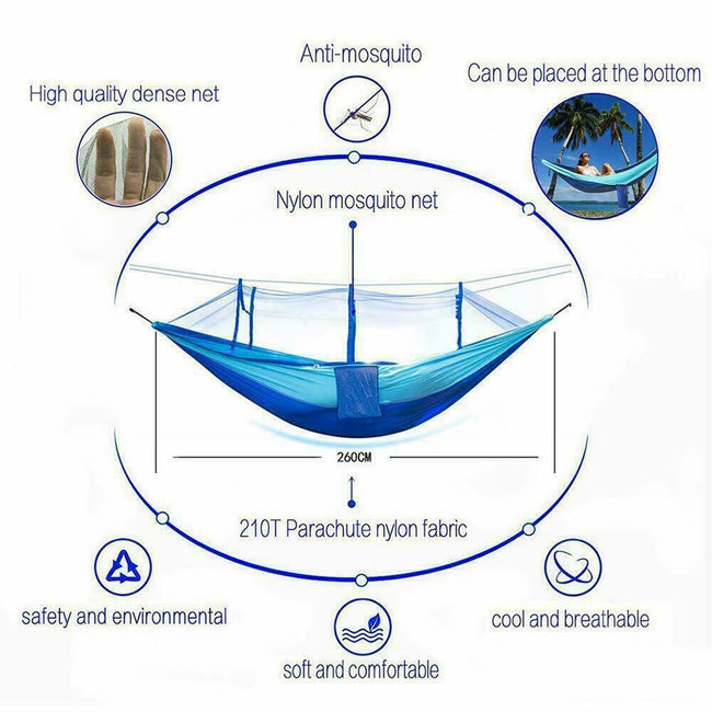 Outdoor Camping Double Hammock with Mosquito Net Nylon Hanging Bed Swing Chair